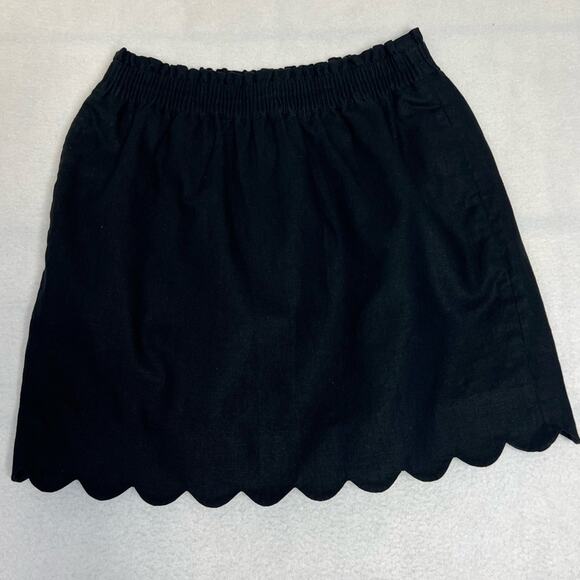 J. by J. Crew Skirt Womens 6 Black Scalloped Linen Blend Edged A Line - Picture 2 of 10